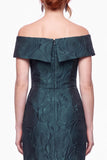 Dark Green Jacquard Off the Shoulder Sheath Formal Dress