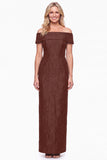 Dark Green Jacquard Off the Shoulder Sheath Formal Dress