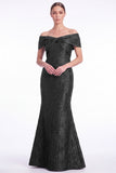Mermaid Off the Shoulder Jacquard Dark Green Formal Dress