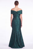 Mermaid Off the Shoulder Jacquard Dark Green Formal Dress