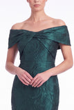 Mermaid Off the Shoulder Jacquard Dark Green Formal Dress