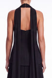 Halter Keyhole Black A Line Pleated Ruffle Formal Dress with Slit