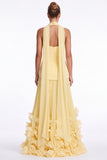Halter Keyhole Black A Line Pleated Ruffle Formal Dress with Slit