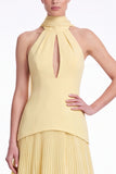 Halter Keyhole Black A Line Pleated Ruffle Formal Dress with Slit