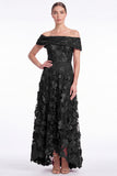 Burgundy Off the Shoulder A Line 3D Flower Mother of the Bride Dress