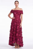 Burgundy Off the Shoulder A Line 3D Flower Mother of the Bride Dress