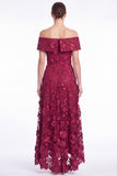 Burgundy Off the Shoulder A Line 3D Flower Mother of the Bride Dress