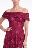 Burgundy Off the Shoulder A Line 3D Flower Mother of the Bride Dress