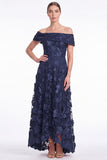 Burgundy Off the Shoulder A Line 3D Flower Mother of the Bride Dress