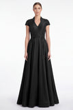 Dark Navy Beaded A Line V Neck Mother of the Bride Dress with Cap Sleeves