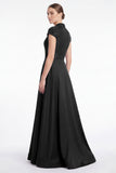 Dark Navy Beaded A Line V Neck Mother of the Bride Dress with Cap Sleeves
