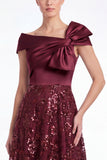 Elegant Dusty Blue Satin Asymmetrical Neck A Line Mother of the Bride Dress