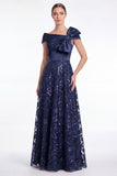 Elegant Dusty Blue Satin Asymmetrical Neck A Line Mother of the Bride Dress