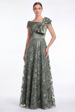 Elegant Dusty Blue Satin Asymmetrical Neck A Line Mother of the Bride Dress