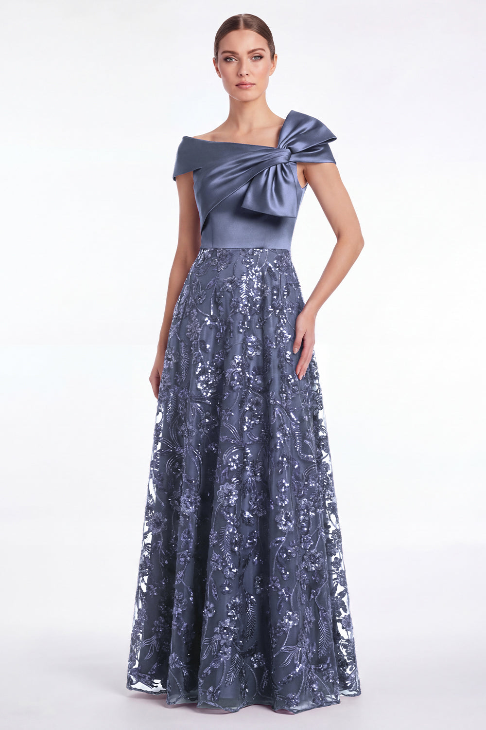 steel blue mother of the bride dresses Shirees A-Line Off Shoulder Short Sleeve Long Ruched 2026 line skirt for timeless elegance and versatile style. Steel Blue Jersey Long Mother