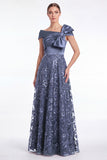 Elegant Dusty Blue Satin Asymmetrical Neck A Line Mother of the Bride Dress