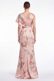 Pink Flower Mermaid Satin Long Mother of the Bride Dress