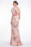 Pink Flower Mermaid Satin Long Mother of the Bride Dress