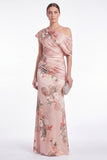 Floral Print Pink Satin Ruched Mermaid Mother of the Bride Dress