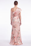 Floral Print Pink Satin Ruched Mermaid Mother of the Bride Dress