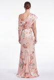 Floral Print Pink Satin Ruched Mermaid Mother of the Bride Dress