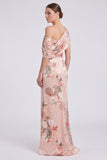 Floral Print Pink Satin Ruched Mermaid Mother of the Bride Dress