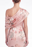 Floral Print Pink Satin Ruched Mermaid Mother of the Bride Dress