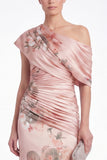 Floral Print Pink Satin Ruched Mermaid Mother of the Bride Dress