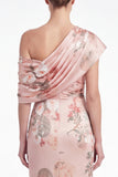 Floral Print Pink Satin Ruched Mermaid Mother of the Bride Dress