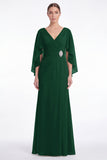 Sage Chiffon V Neck Mother of the Bride Dress with Cape Sleeevs