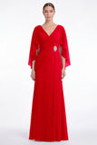 Sage Chiffon V Neck Mother of the Bride Dress with Cape Sleeevs