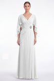 Sage Chiffon V Neck Mother of the Bride Dress with Cape Sleeevs