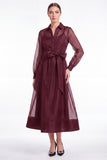 Dark Navy A Line Sheer Long Sleeve Organza Mother of the Bride Dress