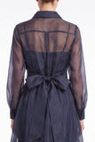 Dark Navy A Line Sheer Long Sleeve Organza Mother of the Bride Dress