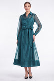 Dark Navy A Line Sheer Long Sleeve Organza Mother of the Bride Dress