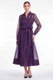 Dark Navy A Line Sheer Long Sleeve Organza Mother of the Bride Dress