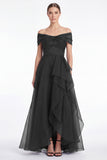 Off the Shoulder Dark Navy A Line Ruffled Mother of the Bride Dress