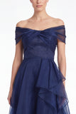 Off the Shoulder Dark Navy A Line Ruffled Mother of the Bride Dress
