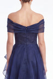 Off the Shoulder Dark Navy A Line Ruffled Mother of the Bride Dress