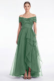 Off the Shoulder Dark Navy A Line Ruffled Mother of the Bride Dress