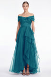 Off the Shoulder Dark Navy A Line Ruffled Mother of the Bride Dress