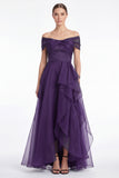 Off the Shoulder Dark Navy A Line Ruffled Mother of the Bride Dress