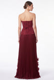 Strapless Burgundy Pleated 3D Petal A Line Formal Dress with Lace-up Back