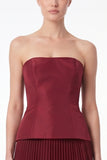 Strapless Burgundy Pleated 3D Petal A Line Formal Dress with Lace-up Back