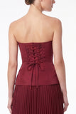 Strapless Burgundy Pleated 3D Petal A Line Formal Dress with Lace-up Back