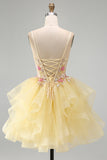 Glitter Yellow Ruffle A Line Beaded Sequin Corset Homecoming Dress