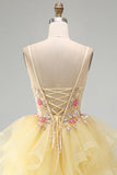 Glitter Yellow Ruffle A Line Beaded Sequin Corset Homecoming Dress
