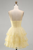 Yellow Sequin Tiered Ruffle A Line Short Homecoming Dress