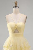 Yellow Sequin Tiered Ruffle A Line Short Homecoming Dress