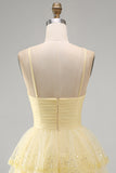 Yellow Sequin Tiered Ruffle A Line Short Homecoming Dress